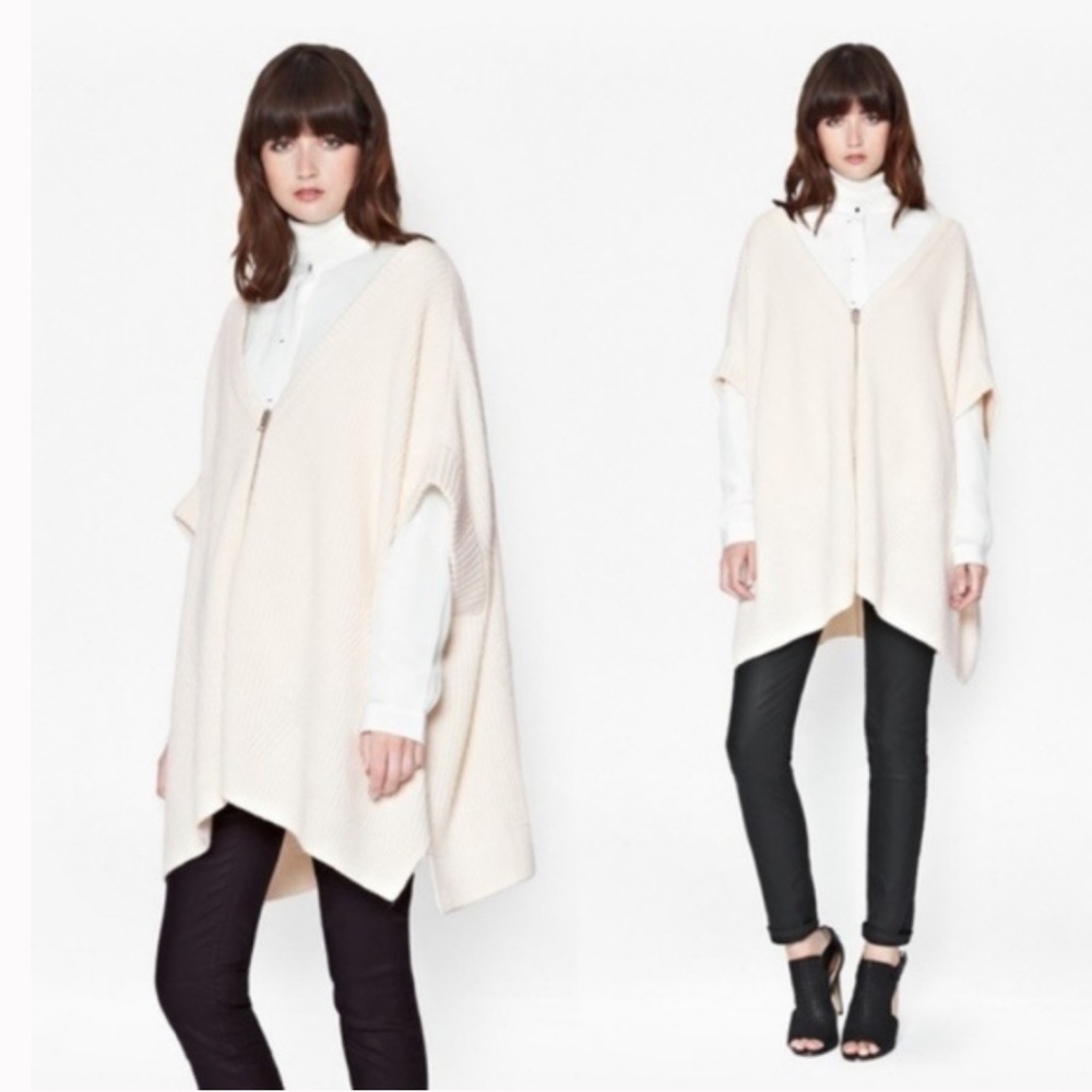 French Connection Cream Zip Front Sweater Poncho